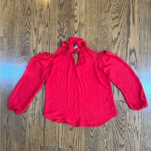 Veronica M Vibrant Red Cold Shoulder Blouse with Keyhole Detail in Front